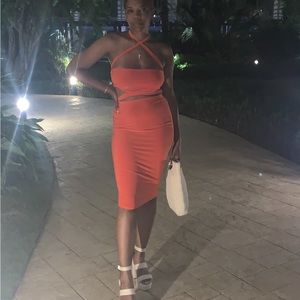 Two piece multi way top and slinky midi skirt